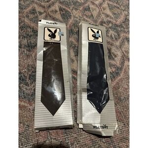Set Of 2 Deadstock Vintage Playboy Neck Ties Black And Navy Blue